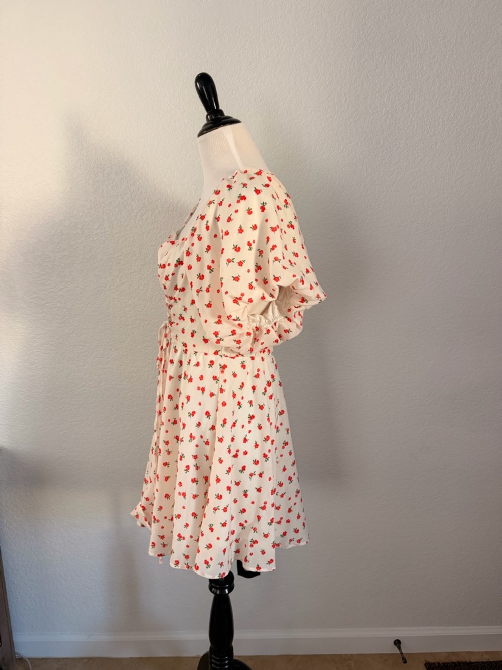 Crystal Doll Cream Midi Dress with Red Cherry Print - Picture 3 of 4